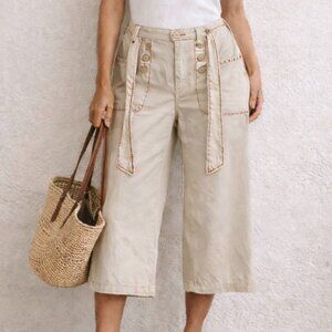 For the republic women's cotton twill capri's khaki pockets nautical S 8